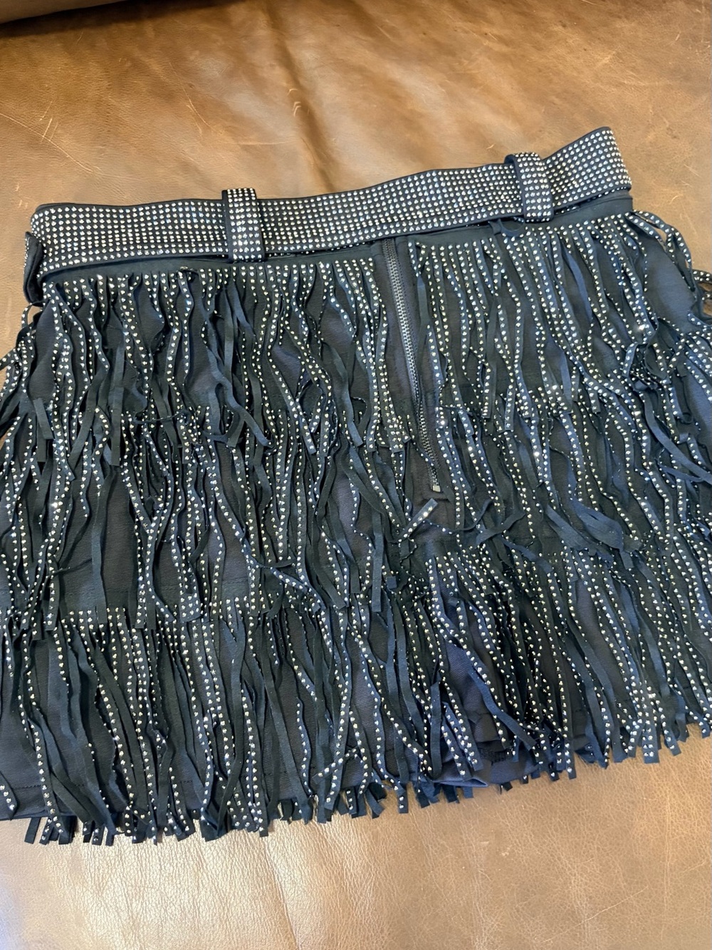 Black Studded Fringe Mini Skort with Studded Belt - Picture 4 of 4